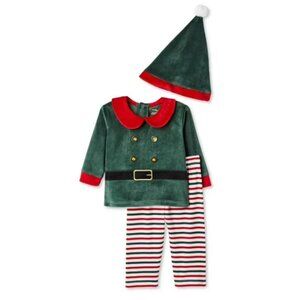 George Elf 3 Piece Set, Red Peter Pan Collar, Festive Christmas Unisex Sz 0-3 Mo